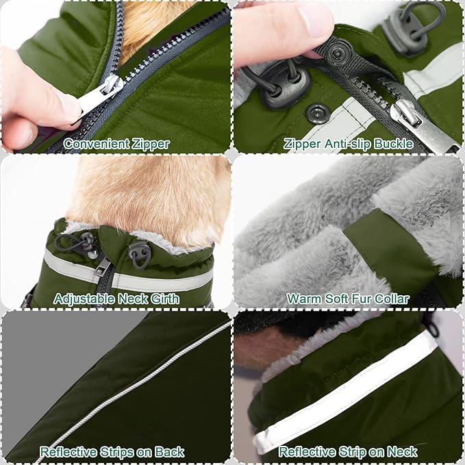 Fragralley Dog Coat with Harness Built in, Waterproof Windproof Reflective Warm Puffer Jacket, Fleece Lined Vest Winter Parka for Small, Medium, Large Dogs