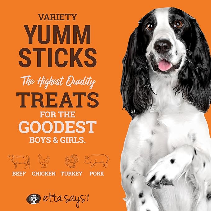 etta says! Yumm Sticks - Real Meat Dog Jerky Treats - Beef, Chicken, Pork, and Turkey Variety Pack - Human Grade - Made in The USA (24 Count Pack of 1)