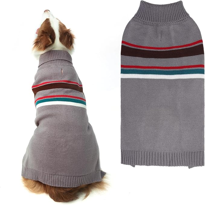 PAWCHIE Dog Sweater for Large Size Dog Girls Boys, Warm Coat Turtleneck Thick Dog Clothes with Leash Hole, Stretchy Knitted Dog Outfit for Small to Large Doggy Puppy Cat, Grey L