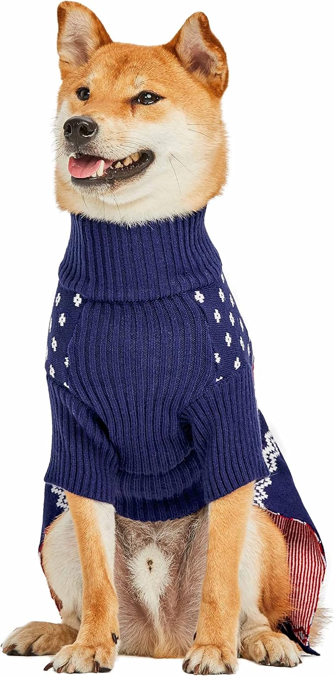 Blueberry Pet Christmas Reindeer and Snowflake Dog Sweater in Royal Blue, Back Length 14", Pack of 1 Clothes for Dogs
