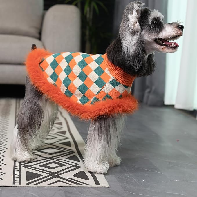 Dog Sweater Cloak, Pearl Cotton Bouclé Yarn Puppy Sweater, Cold Weather Coat Knitwear for Small Dogs, Classic Turtleneck Thick Dog Clothes with Thick Fluff DS-DP03M