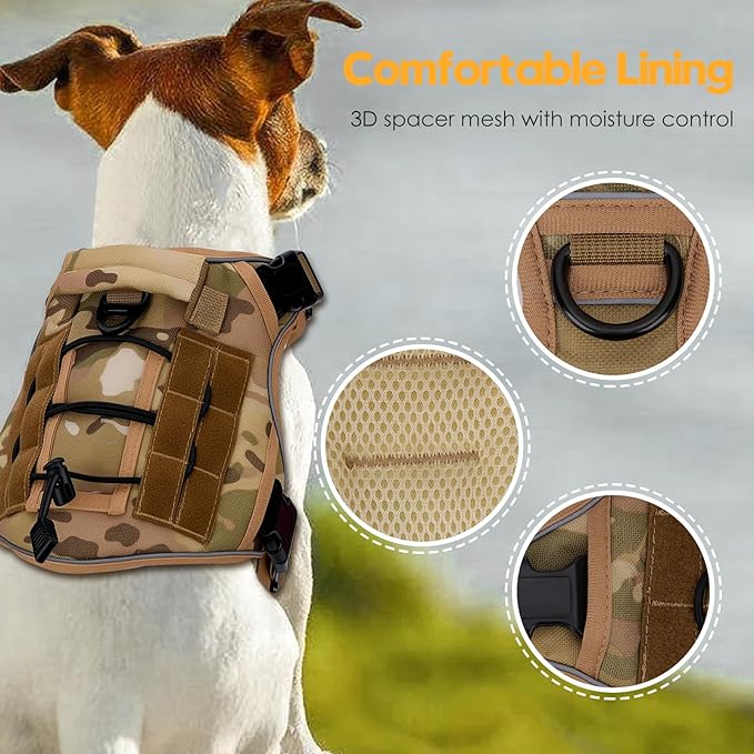 Heavy-Duty Tactical Dog Harness for Large Dogs, No Pull Adjustable Reflective Pet Vest with Molle System, K9 Military-Grade Control for Service Training, Outdoor & 10+ Breeds, Desert Camo, Medium