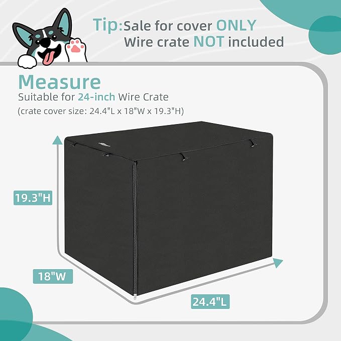 Seiyierr Dog Crate Cover, Dogs Kennel Covers Universal Fit for 24 Inch Wire Crate, Lightweight 600D Polyester Fabric with Double Door,Black