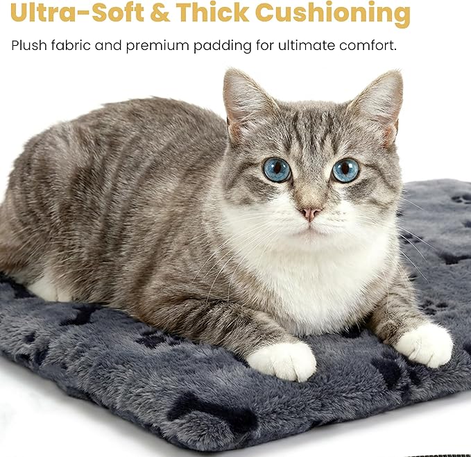 PetTemp Pet Heating Pad for Cats Dogs Indoor & Sheltered Outdoor Waterproof Heated Cat Bed Heated Dog Bed Chew Resistant Cord Constant Temperature Gray Paw Print 16 x 13 Inch