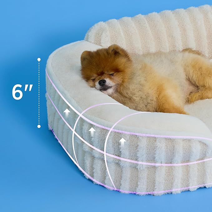 LE SURE Cute Dog Bed for Small Dogs, Orthopedic Waterproof Small Pet Beds with Sides, High Back Non-Slip Bottom and Egg-Crate Foam Puppy Couch Sofa with Washable Removable Cover, Beige
