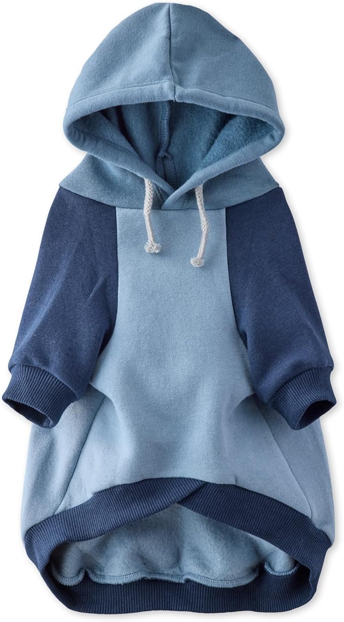 Rocky II - The Extra Comfy Hoodie, Organic Cotton and Recycled Poly Dog Hoodie Pet Coat Sweater for Small, Medium, Large Dogs, Navy Color Block, Small