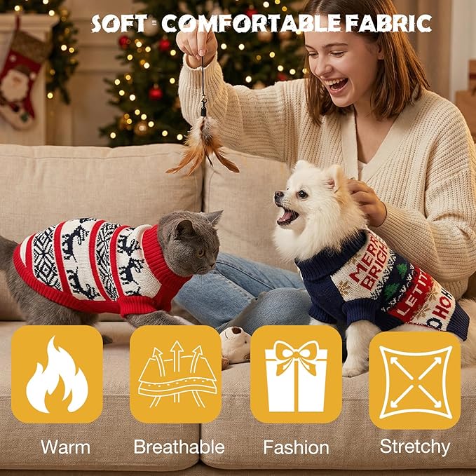 2 Pack Dog Cat Sweaters Size M - Warm Knit Pet Sweater Bundle for Small Dogs Cats 5-7kg, Soft Turtleneck Winter Pet Clothes with Colorful Patterns, Pullover Apparel for Puppies Kittens Small Pets