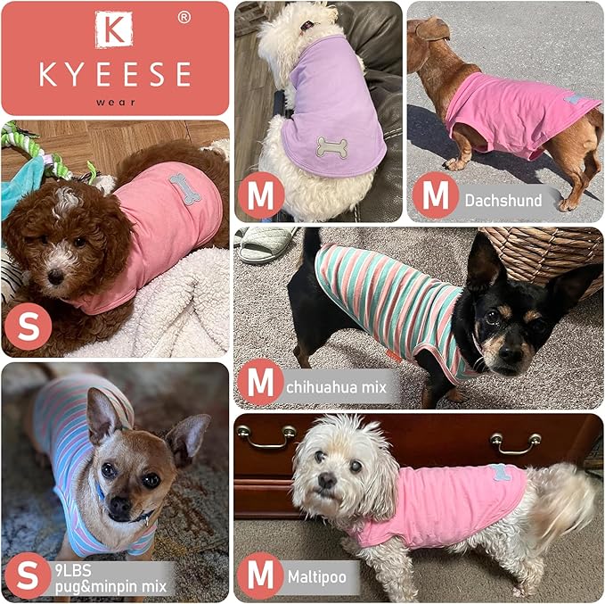 KYEESE 2Pack Dog Shirt, Soft Striped Dogs T Shirts, Lightweight Doggie Tank Top Cat Clothes, Sleeveless Dog Shirt for Small Dogs, Stretchy Pet Vest, Green, Medium