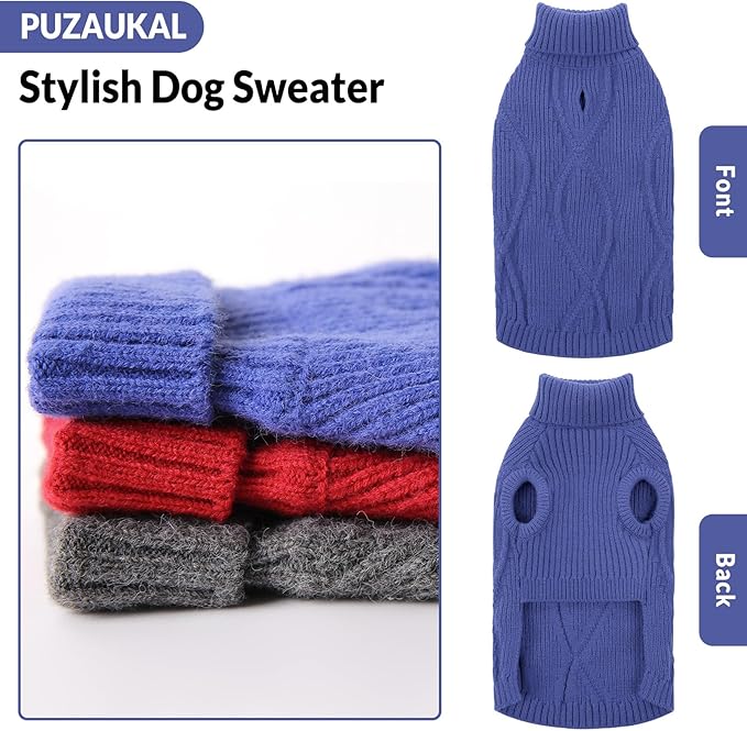 Dog Sweater Pullover, Cable Knit Dog Christmas Sweater, Dogs Sweaters for Small Medium Large Dogs with Harness Hole,Puppy Sweaters Boy Or Girl(Blue,XL)