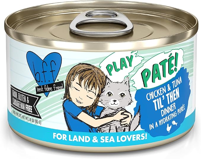 Weruva B.F.F. Play - Best Feline Friend Paté Lovers, Aw Yeah!, Chicken & Tuna Til' Then with Chicken & Tuna, 2.8oz Can (Pack of 12)