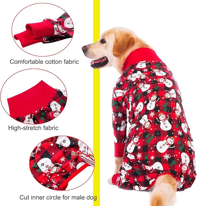 Dog Recovery Suit After Surgery Female Male, Medium Large Dog Neuter Shirt Cone Alternatives Prevent Licking Surgical Onesies (Xmas Snowman, 5XL)