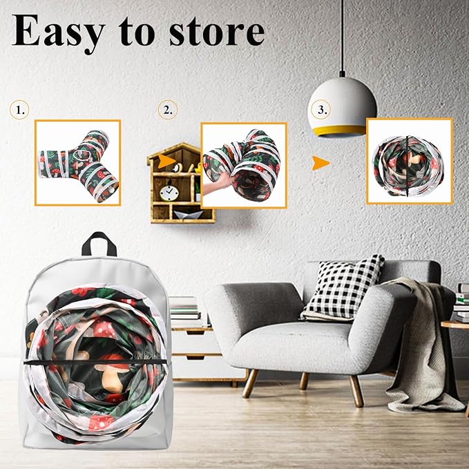 HERCOCCI Rabbit Toys, Bunny Tunnel & Tube, Collapsible 3 Way Rabbit Hideout Tunnel with Chew Toy for Bunny Guinea Pig Ferret Kitten