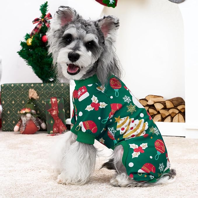 XPUDAC 4 Pack Dog Christmas Pajamas Stretchy Dog Clothes for Small Medium Dogs Girl Boy Christmas Puppy Outfit Pet Jumpsuits Pjs Winter Cat Costume, 2XL