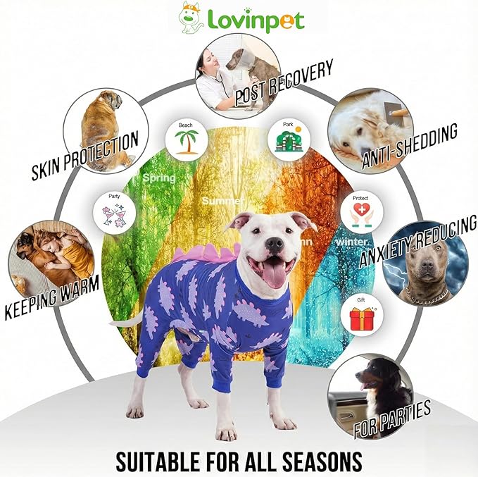 LovinPet Large Dog Pajamas, Four-Leg Stretch Onesie Bodysuit, Lightweight UV-Shielding Pajamas, Anti-Lick Calming Recovery Suit for Surgery, Pull-On for Medium and Large Breeds,Black Pink,XL