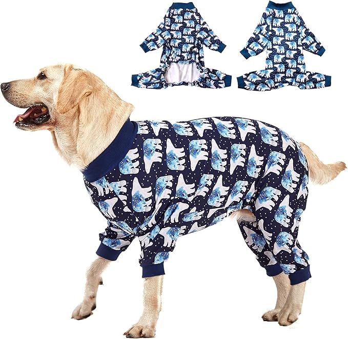LovinPet Big Dog Pajamas, Post Surgery Onesie UV Protection, Blue Triangle Print, Lightweight Stretchy Big Dogs Pullover Shirt, Full Coverage Large Breed Dog Jammies, Pet PJ's, XXL
