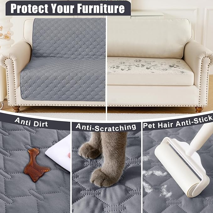 Smiry Waterproof Dog Bed Cover Blanket, Soft Reversible Pet Blanket, Washable Leakproof Cats Dogs Couch Cover for Sofa, Couch, Furniture, Plaid (40x50 Inch, Grey/Dark Grey)