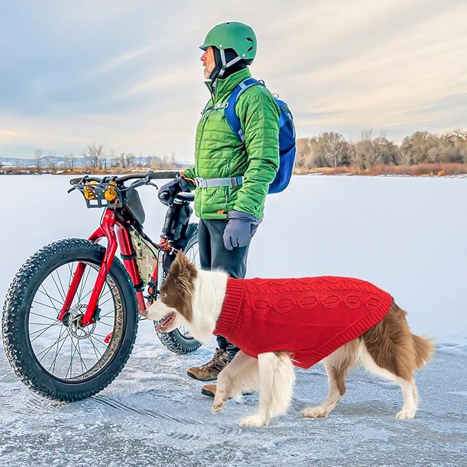 SCENEREAL Knitted Dog Sweater for Large Medium Small Dogs, Christmas Pet Clothes Warm Sweatershirts Outfits, Classic Dog Winter Coat with Leash Hole, Soft Pet Knitwear Apparel for Girls Boys, Red S