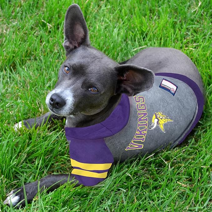 Pets First NFL Minnesota Vikings Hoodie for Dogs & Cats. | NFL Football Licensed Dog Hoody Tee Shirt, Large| Sports Hoody T-Shirt for Pets | Licensed Sporty Dog Shirt