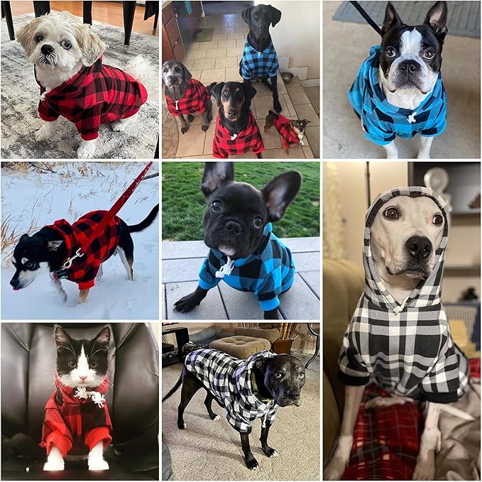 KOOLTAIL Dog Christmas Hoodie for Small Medium Large Dogs - Red Plaid Dog Christmas Outfit Sweater with Hat & Pocket for Cold Winter, Warm Soft Hooded Sweatshirt Clothes for Puppy Cats Girls Boys XXL