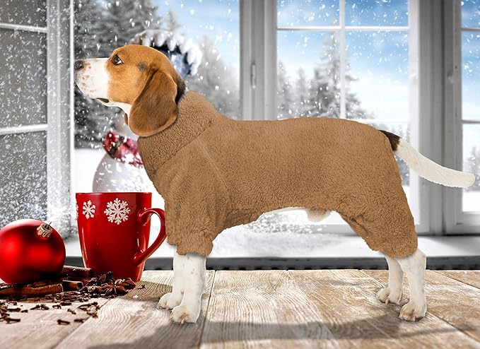 Fuzzy Pajamas Turtleneck Warm Soft Cozy Lightweight Dog Pjs Sweaters for Small Dogs (Coffee-S)