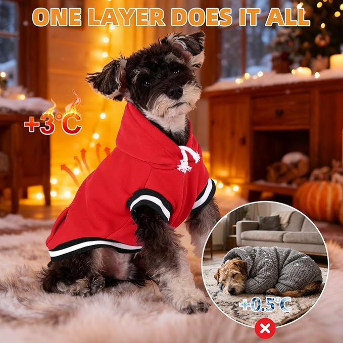 KOOLTAIL Dog Christmas Hoodie with Leash Hole & D-Ring, Thick Fleece-Lined Winter Warm Dog Clothes Cold Weather Coats, Soft Pet Sweater Sweatshirt for Small Medium Large Dogs Puppy Boys Girls, Red M