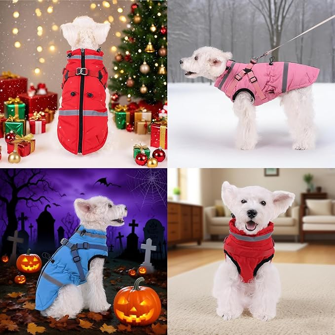 Norbi Dog Coat for Large Dogs, Water-Resistant Windproof Jacket with Built-in Harness & Reflective Strips, Adjustable Warm Dog Clothes with Snug Fit for Cold Weather