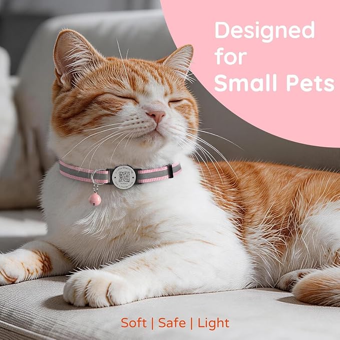 Breakaway Cat Collar QR Code, Reflective Bell, Adjustable Kitten Pink 2pk