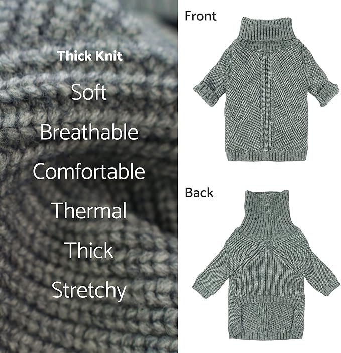 Fitwarm Dog Turtleneck Sweater, Thermal Knitted Pet Coat, Dog Winter Clothes for Small Dogs, Cat Apparel, Heather Grey, XXL