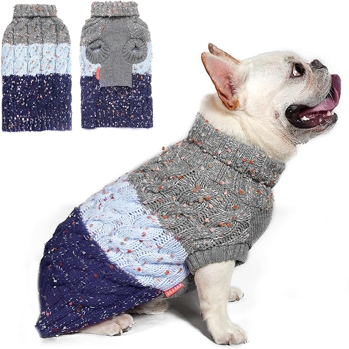 KYEESE Dog Sweater Color Block with Fuzzy Thread Knitted Turtleneck Knitwear with dots in a Variety of Colors Dog Sweater for Large Dogs Fall Winter Dogs Clothes, Navyblue, XXL
