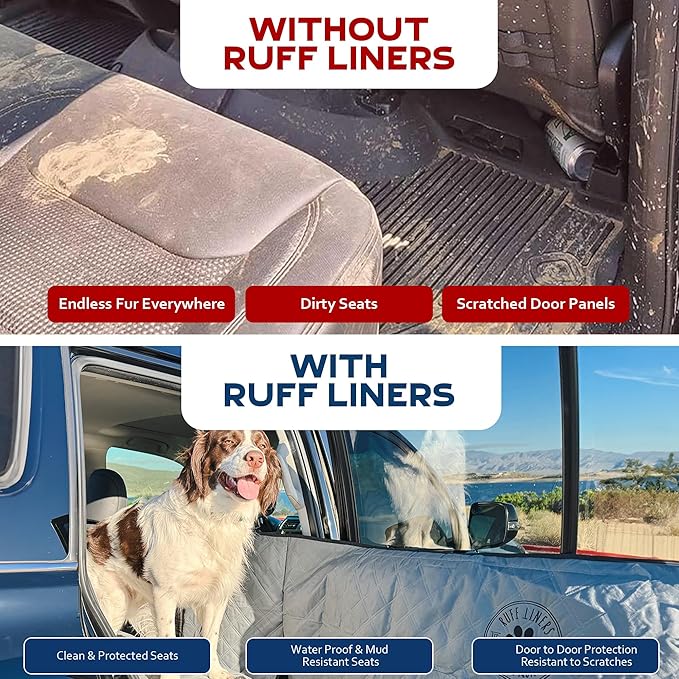 Ruff Liners Medium Dog Seat Cover, Black – As Seen on Shark Tank – Back Seat Protector for Cars, Mid-Size SUVs, & Mid-Size Trucks – Waterproof, Touch Fasteners, & Belt Slots – Sturdy Dog Hammock