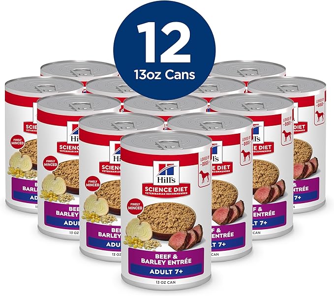 Hill's Science Diet Adult 7+, Senior Adult 7+ Premium Nutrition, Wet Dog Food, Beef & Barley Loaf, 13 oz Can, Case of 12