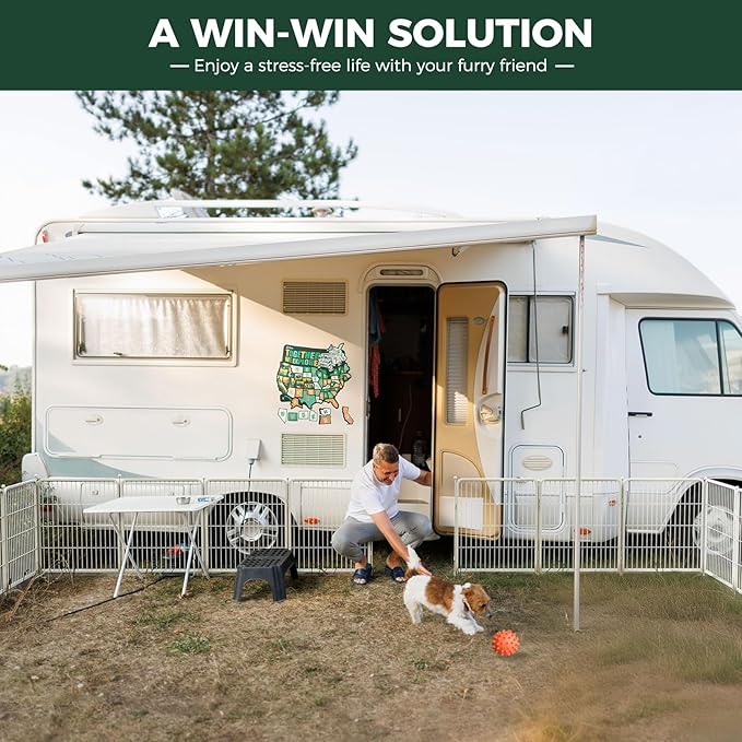 FXW Rollick Unleashed Dog Playpen for Indoor, Yard, RV Camping, 32 inch 24 Panels for Small and Medium Dogs, White│Patented