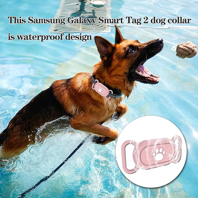 Waterproof Dog Collar Compatible with Samsung Galaxy SmartTag2 | Silicone GPS Tracker Hidden Loop Holder for Smart Tag2, Anti-Lost Collar Tag2 Paw Case (Pink)