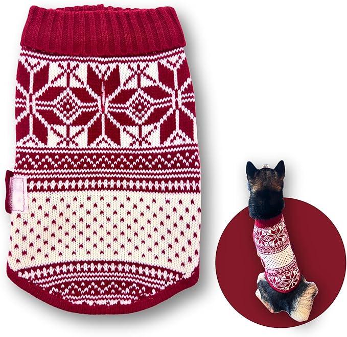 Cute Sweater for Dogs and Cats Soft Flannel Pet Outfit Warm and Cozy Animal Hoodie Small to Large Pet Clothes for Halloween Parties and Everyday Wear (X-Small, Red National Totem)