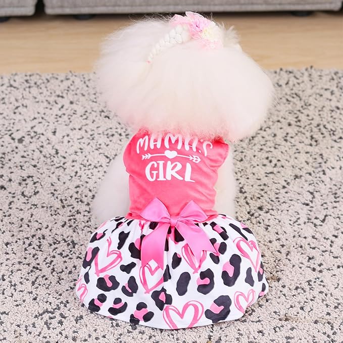 CuteBone Dog Dresses Velvet Mama's Girl Small Dogs Clothes Onesie Pet Apparel Girl Puppy Skirt with Bow Hair Rope CVA40S-D