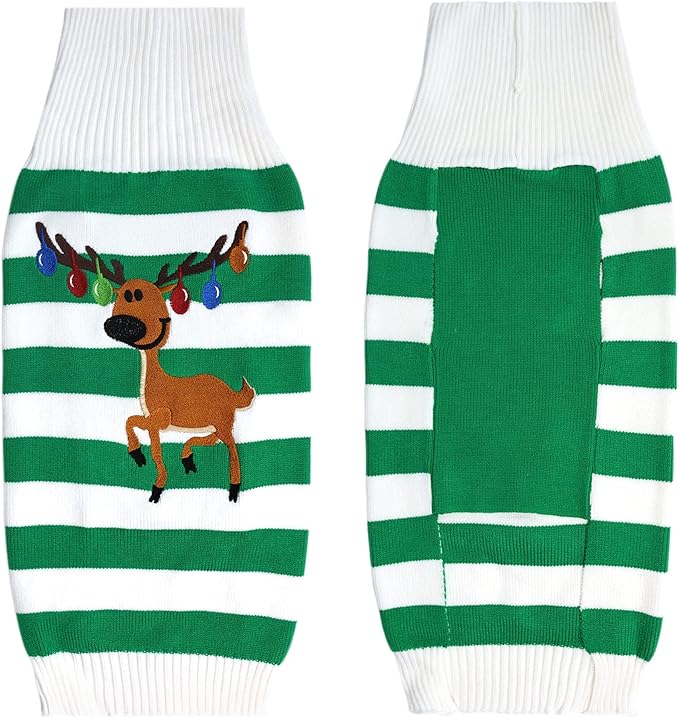 NACOCO Dog Sweater Pet Christmas Elk Bells Sweaters Halloween Reindeer for Small Dog and Cat(Green, XL)