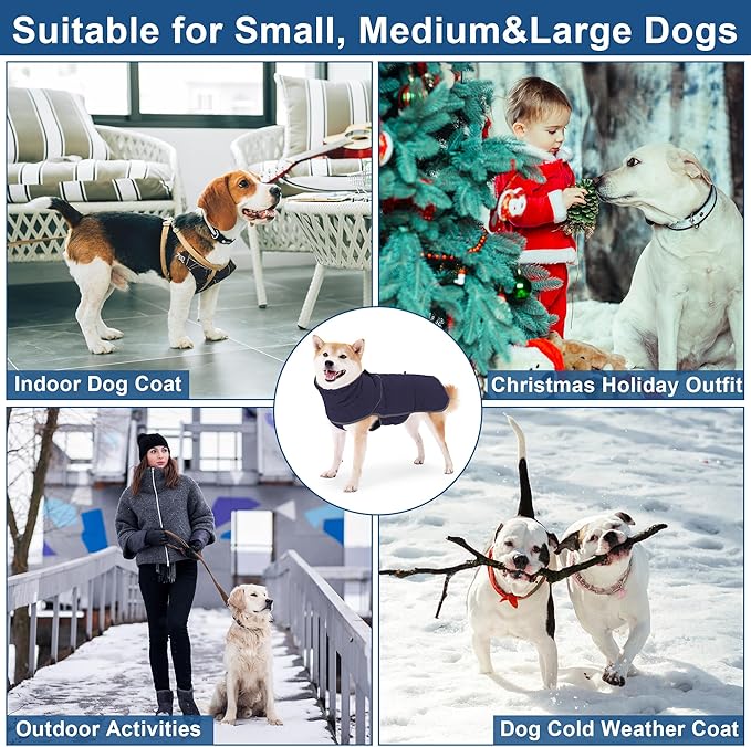 Dog Winter Coat with Harness, Reflective Windproof&Waterproof Fleece Jacket for Cold Weather, Dog Pullover Jumpsuit Snowsuit for Small Medium Large Dogs, Navy S