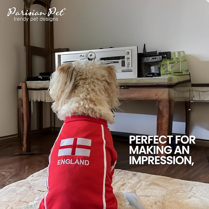 Parisian Pet Dog Jersey – Embroidered England Mesh Fabric Soccer & Sportswear – Lightweight Football Olympic Pet Clothes for Large Dogs - L