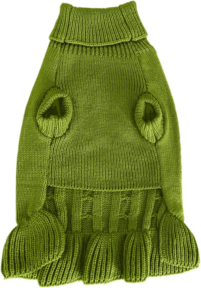 CHBORCHICEN Small Dog Sweaters Knitted Pet Cat Warm Dog Sweatshirt Winter Clothes Kitten Puppy Sweater (S, Dress-Light Green)