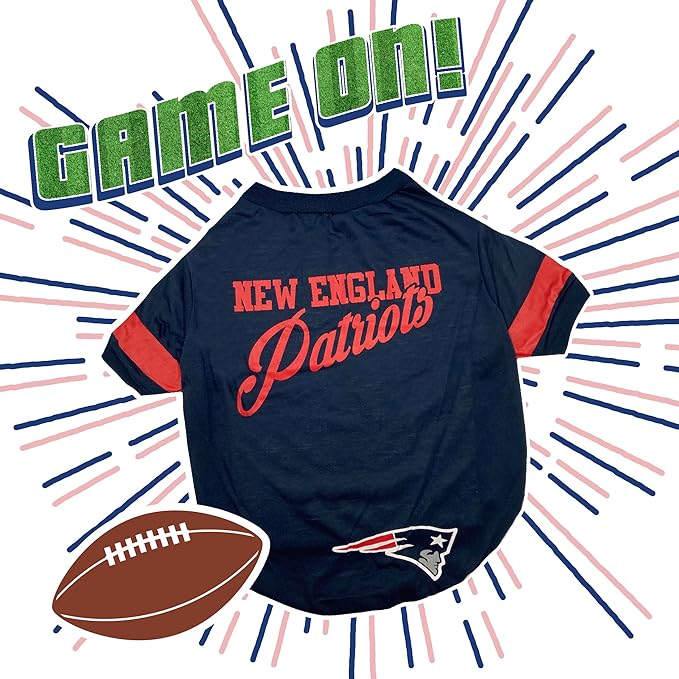 Pets First NFL New England Patriots Dog & Cat Striped T-Shirt, Medium. Football Pet Shirt for NFL Team Fans. Durable & Cute Sports PET TEE Shirt Outfit