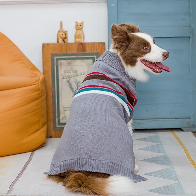 PAWCHIE Dog Sweater for Large Size Dog Girls Boys, Warm Coat Turtleneck Thick Dog Clothes with Leash Hole, Stretchy Knitted Dog Outfit for Small to Large Doggy Puppy Cat, Grey L