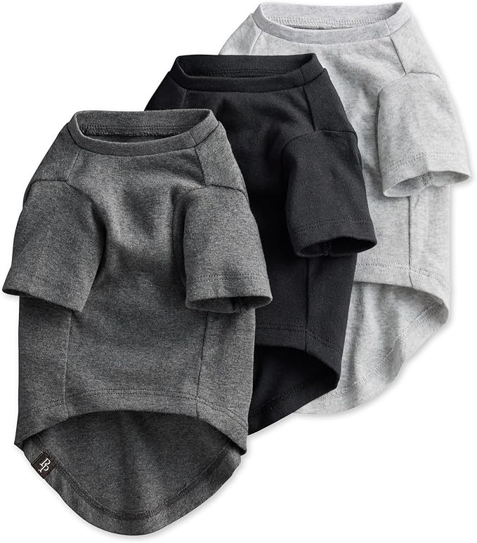 Toby II - The Perfect Tee, 3 Pack Short Sleeve Pet T-Shirt 100% Organic Cotton Tees Clothes for Small, Medium, Large Dogs, Gray Ombre, Medium (20-45 lbs)