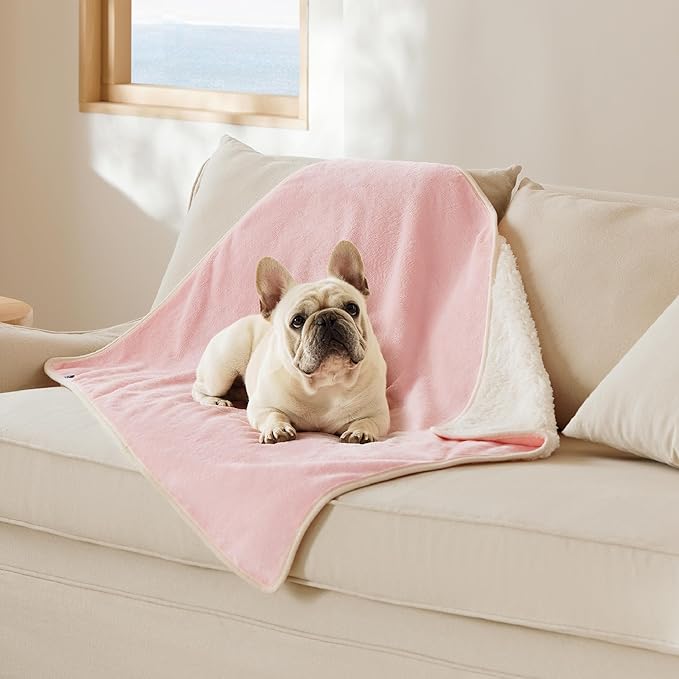 Bedsure Cat Blanket for Indoor Cats - Waterproof Calming Cat Blankets for Couch Protection, Sherpa Fleece Pet Blanket, Soft Plush Reversible Throw Furniture Protector, 40"x30", Pink