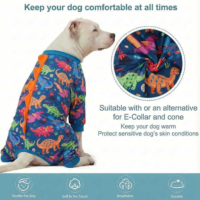 LovinPet Large Dog Pajamas, Four-Leg Stretch Onesie Bodysuit, Lightweight UV-Shielding Pajamas, Anti-Lick Calming Recovery Suit for Surgery, Pull-On for Medium and Large Breeds,Green,3XL