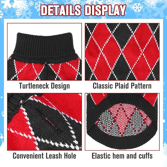KOOLTAIL Small Dog Sweater, Knit Turtleneck Cold Weather Dog Sweaters for Medium Large Dogs, Soft Diamond Plaid Pullover Knitwear Pet Winter Warm Clothes, Pet Coat Puppy Sweater for Girls Boys
