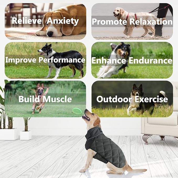 Weighted Dog Vest, Tactical Weight Coat with Beads for Dogs - Relieve Anxiety, Build Muscle & Optimize Health, Premium Heavy Duty Dog Training Jacket for Exercise and Strength (Dark Grey, XXL)