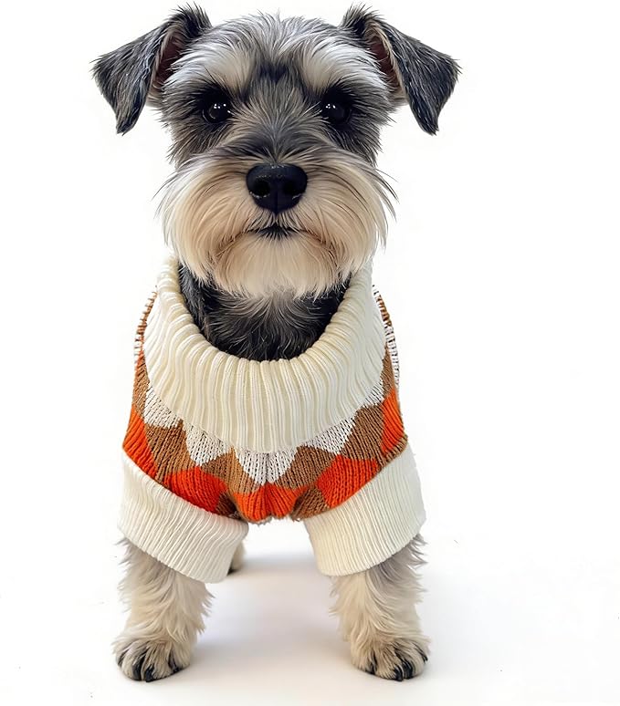 Small Dog Cold Weather Sweaters – Warm Knit Turtlenecks, Cozy Pet Pullovers Dog Clothes with Leash Hole for Chihuahua Bulldog Pug Beagles (Orange/Beige, X-Small)