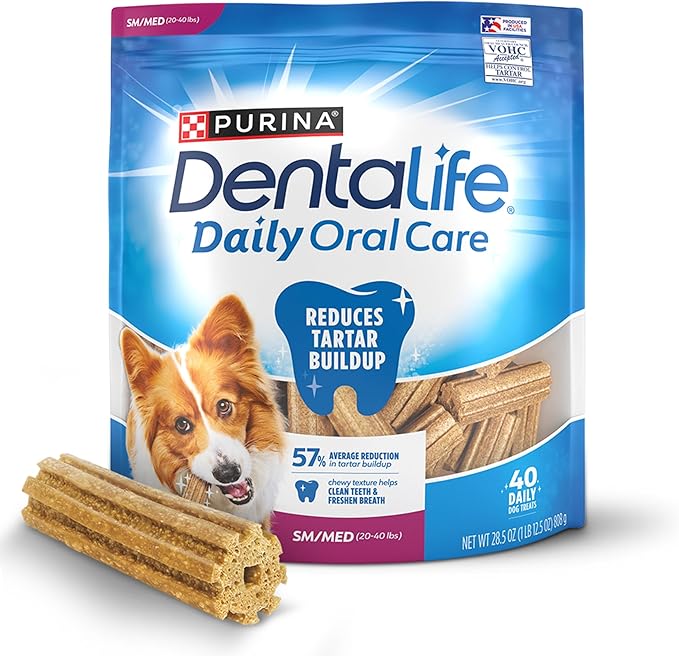 DentaLife Daily Oral Care Dog Treats for Small and Medium Dogs, Chewy Dental Treat to Freshen Breath and Fight Tartar, Chicken Flavor - 40 ct. Pouch