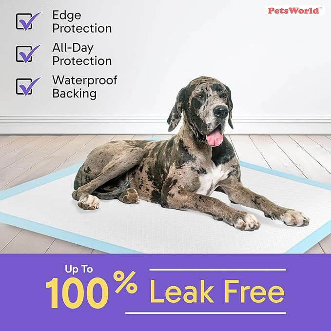 PETSWORLD Giant Dog Potty Pads, Odor-Eliminating, 36" x 36", Ultra Absorbent 5-Layer Leak-Proof Training Pads for Dogs & Cats (36x36, 150 Count)