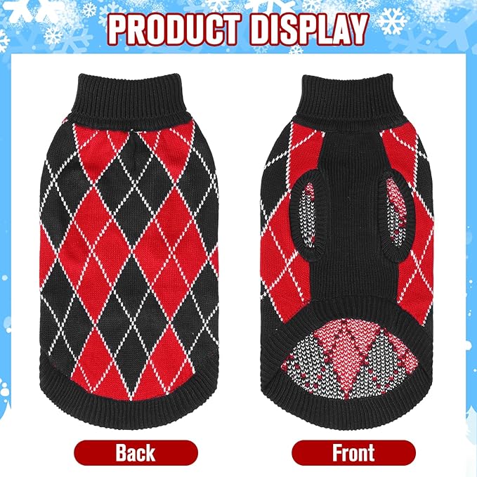 KOOLTAIL Dog Sweater, Knit Turtleneck Cold Weather Dog Sweaters for Small Medium Large Dogs, Soft Diamond Plaid Pullover Knitwear Pet Winter Warm Clothes, Pet Coat Puppy Sweater for Girls Boys S
